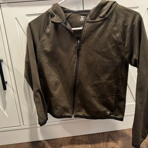 Xersion Dark Green Fleece Hoodie Girls Size 6/7 Quick-Dri Zip Up Hoodie